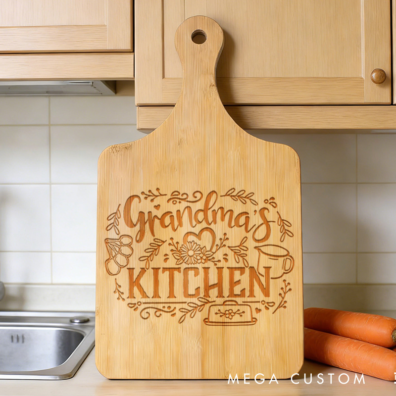 Personalized Engraved Kitchen Cutting Board Custom Bamboo Paddle Board for Grandma Gifts Home Decor Cooking Anniversary Birthday or Special Occasions