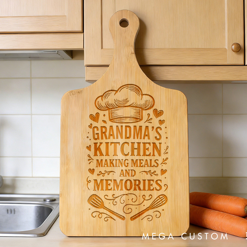 Personalized Engraved Grandma's Kitchen Cutting Board Custom Grandma Gifts Making Meals and Memories Home Decor Cooking Anniversary Birthday