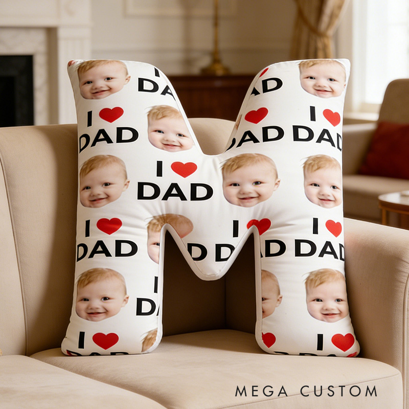 Personalized Photo Pillow Custom Letter Pillow I Love Dad Design Soft Decorative Throw Pillow Gift for Dad Father's Day Birthday Home Decor