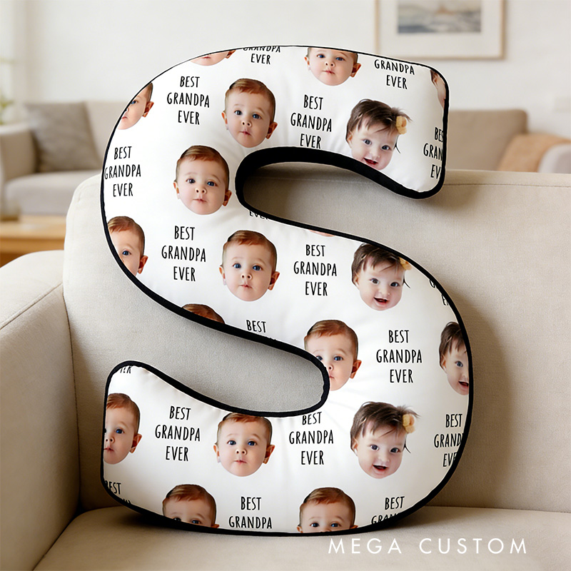 Personalized Letter Pillow Custom Photo Pillow Best Grandpa Ever Design Soft Decorative Throw Pillow Gift for Grandpa Father's Day Birthday Home Decor
