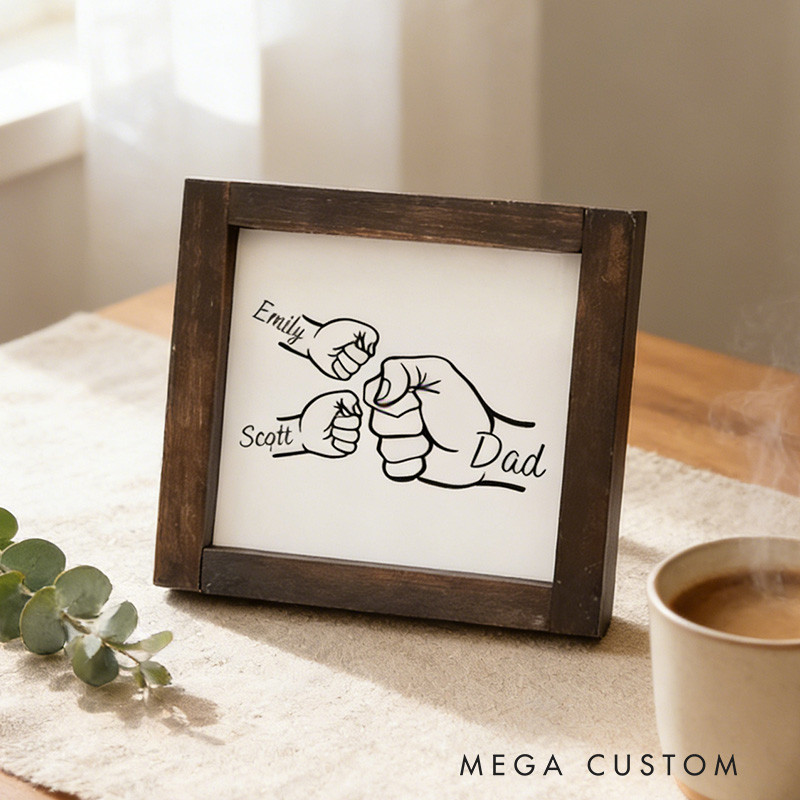Personalized Fist Bump Dad And Kids Framed Sign Gift From Kids Sign Gifts For Dad Father's Day Gift Unique Gift For Dad Sign With Kids Names Grandpa Gift