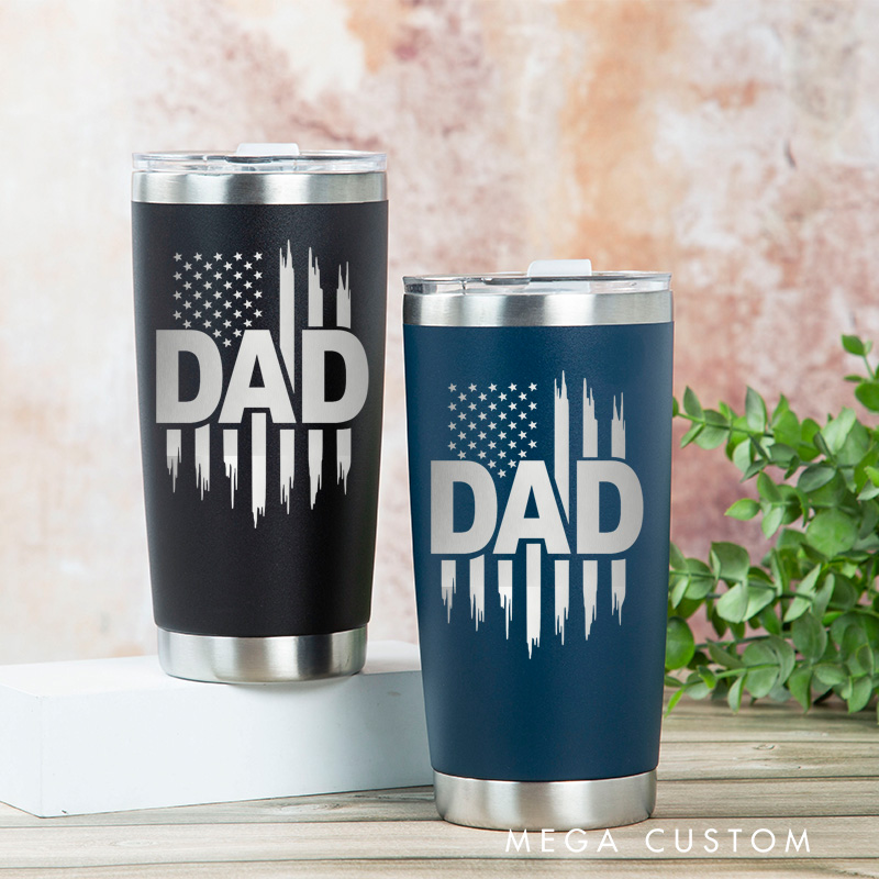 Personalized Laser Engraved Tumbler Custom Stainless Steel Insulated Travel Mug Dad American Flag Design Gift for Father's Day
