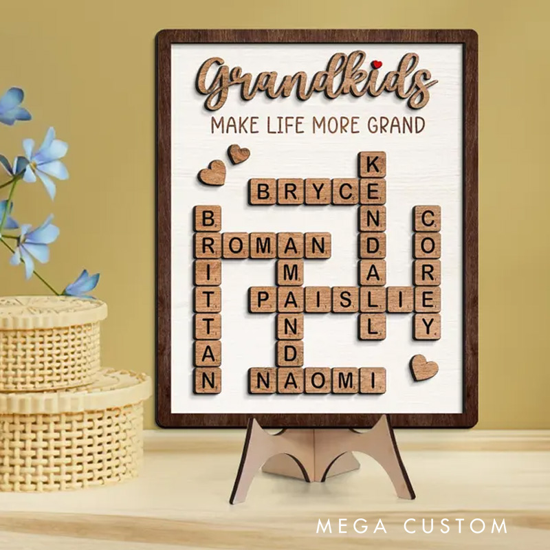 Personalized Grandma Puzzle Sign Grandkids Crossword Wooden Sign Grandchildren Sign Grandparents Gift Mother's Day Gift for Mom