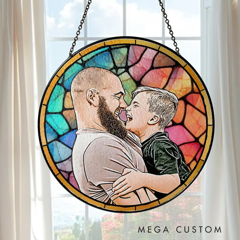 Personalized Custom Dad Portrait Stained Glass Catcher Window Hanging Fathers Day Gift for Grandpa New Grandpa Gift New Dad Gift 2025