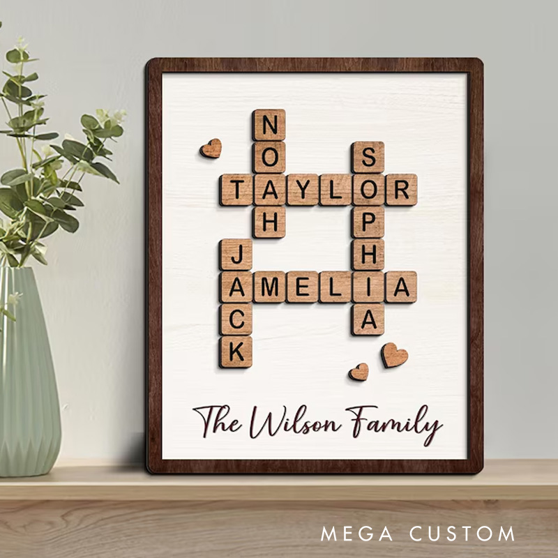 Personalized Family Puzzle Sign Custom Family Name Sign Crossword Puzzle Wooden Sign Last Name Sign Fathers Day Gift Mothers Day Gift