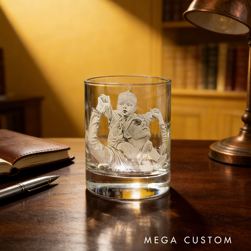 Personalized Etched Picture Rocks Glass Father's Day Dad Gifts Personalized Whiskey Glass Personalized Glassware Custom Portrait Unique Dad Gifts