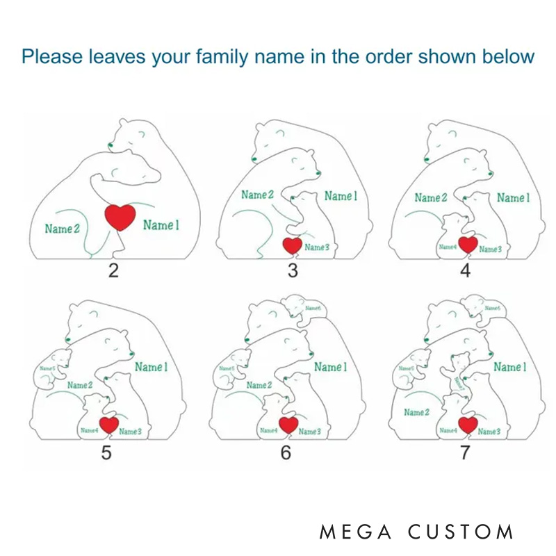 Personalized Family Bears Name Night Light Custom Bedroom LED Wood Bear Family Puzzle Gift Wedding Family Gift Night Light for Mom Dad