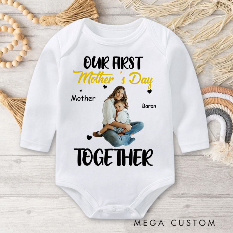 Personalized Together Our First Mother's Day Design with Mother and Baby Photo Baby Bodysuit