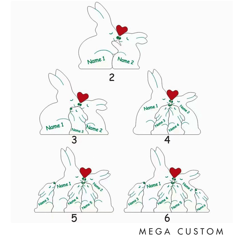 Personalized Family Rabbits Puzzle Name Night Light Custom Bedroom LED wood Rabbits Family Puzzle Gift Easter Gift