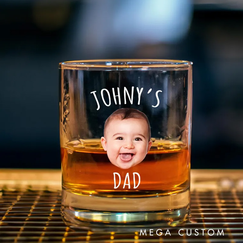 Personalized Dad Whiskey Glass Baby Photo Gift for Father's Day