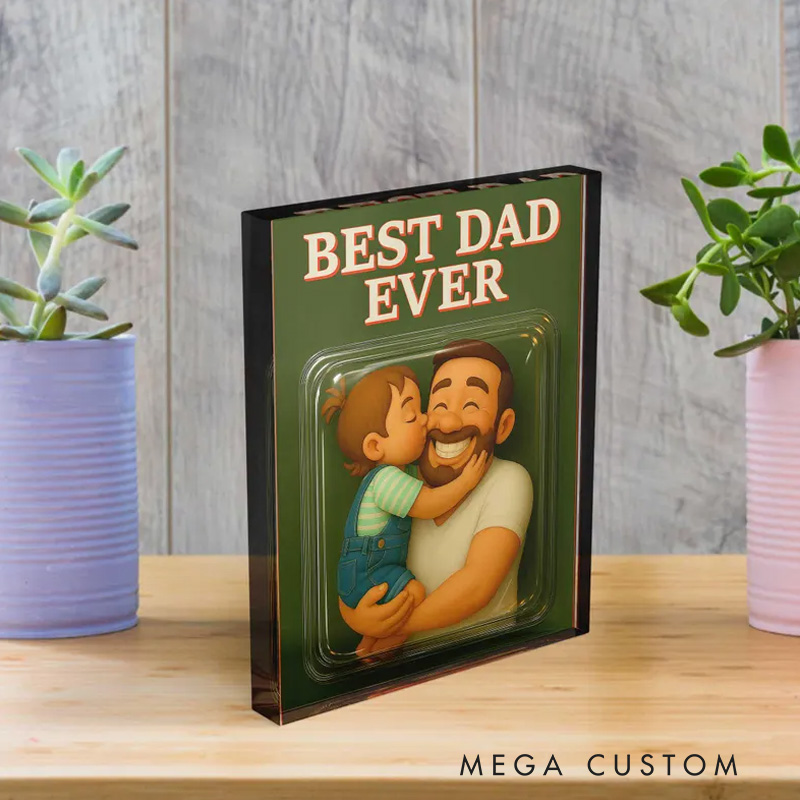 Personalized Photo Best Dad Ever Acrylic Plaque Dad and Me Picture Gift for Father's Day Father and Childen Portrait Plaque Daddy Birthday Gift