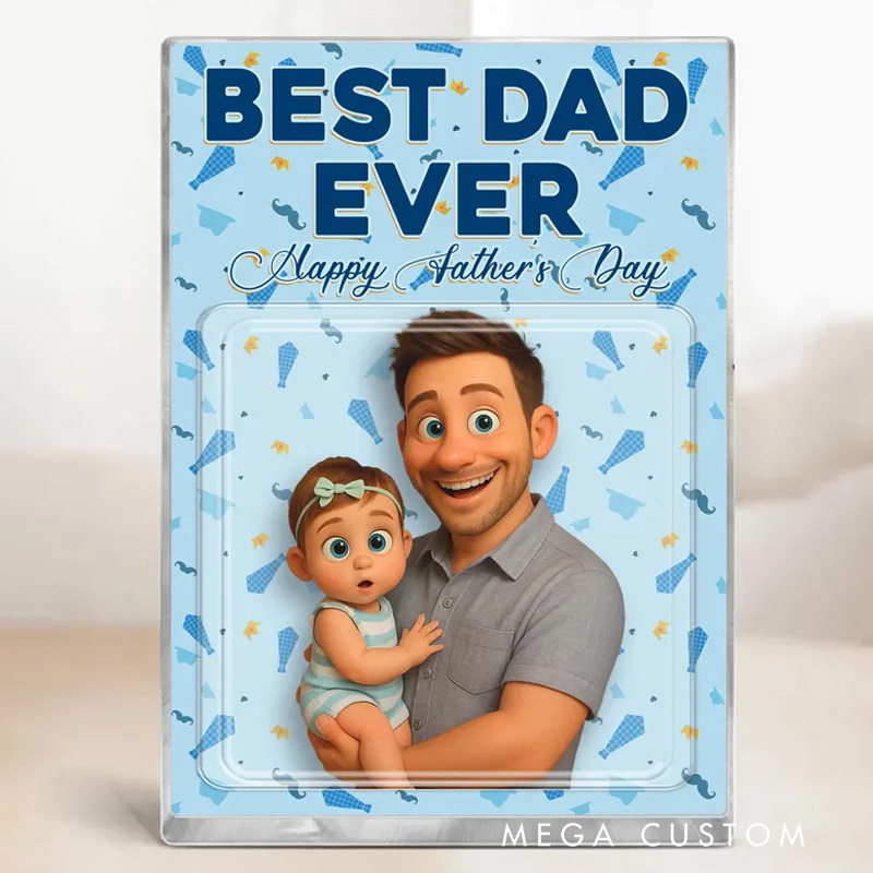 Personalized Father's Day Gift For Dad Custom Photo Dad And Kids Action Figure Acrylic Block Best Dad Ever Gift For Husband Father's Day