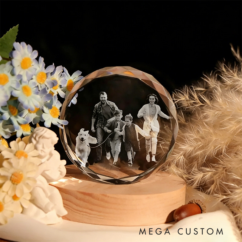 Personalized 3D Crystal Family Photo Round/with Light Base Gift For Any Occasion Home Decor Custom Laser Family Gift Custom 3D Photo Crystal