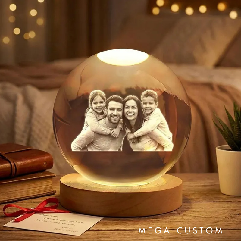 Personalized Photo Crystal Lamp Custom Besties Gift 3D Laser Engraved Globe Sister Birthday Gift Family Picture Night Light