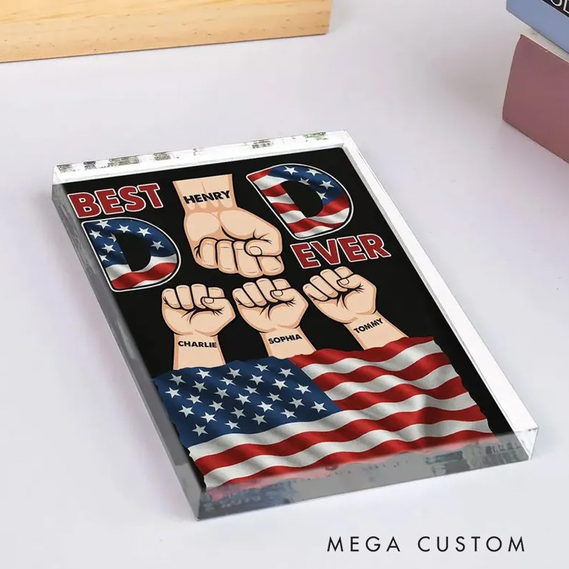 Personalized Best Dad Ever Nation Flag Custom Acrylic Block Plaque Personalized Father's Day Gift for Dad Gift for Husband Grandpa Papa