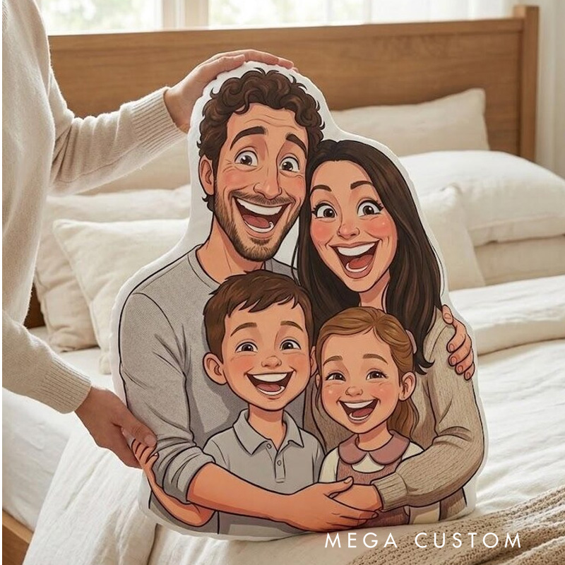 Personalized Family Portrait Pillow Custom Cartoon Illustration Decorative Throw Pillow Gift for Home Decor Unique Keepsake for Sofa Bed Birthday