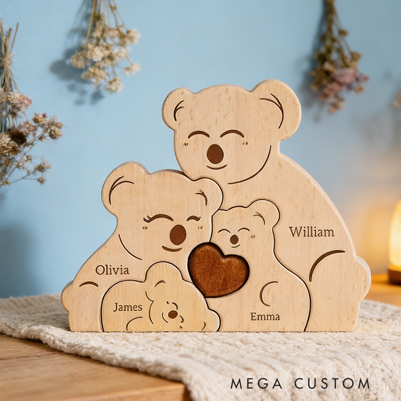 Personalized Family Puzzle Custom Wooden Koala Family Decor Custom Engraved Name Sign Home Decoration Gift
