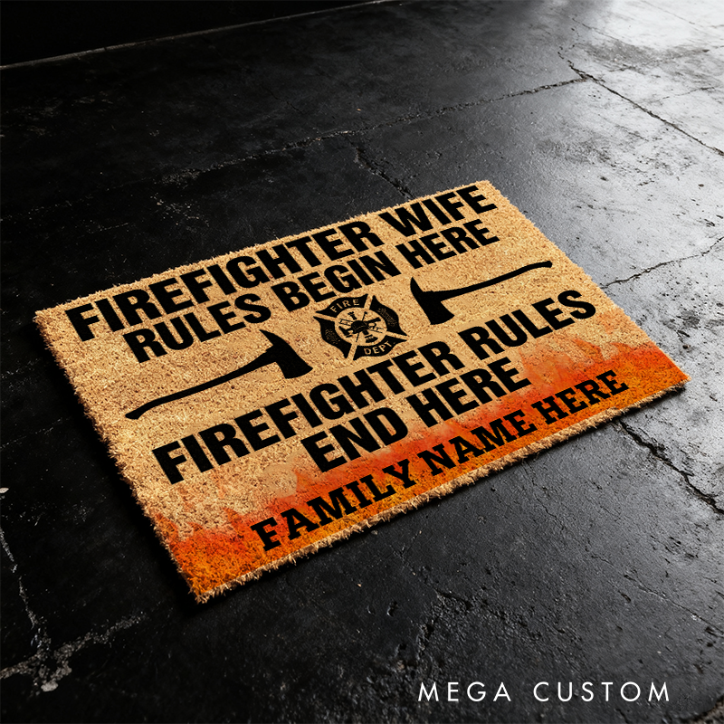 Personalized Firefighter Doormat Custom Family Name Entryway Rug Thoughtful Gift for Firefighter Families