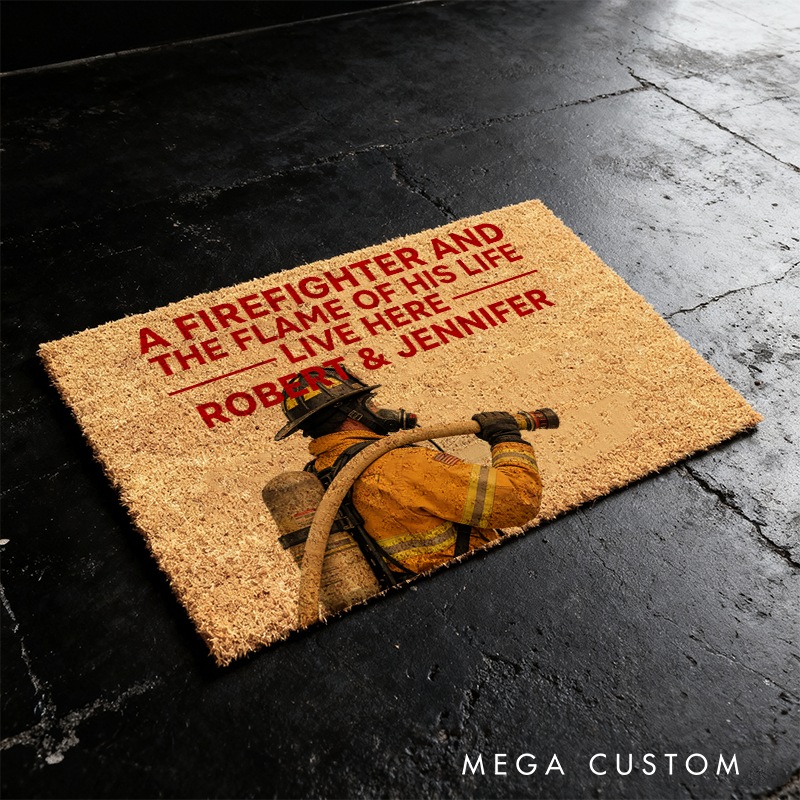 Personalized Personalized Firefighter Doormat Custom Couple's Entryway Rug Gift