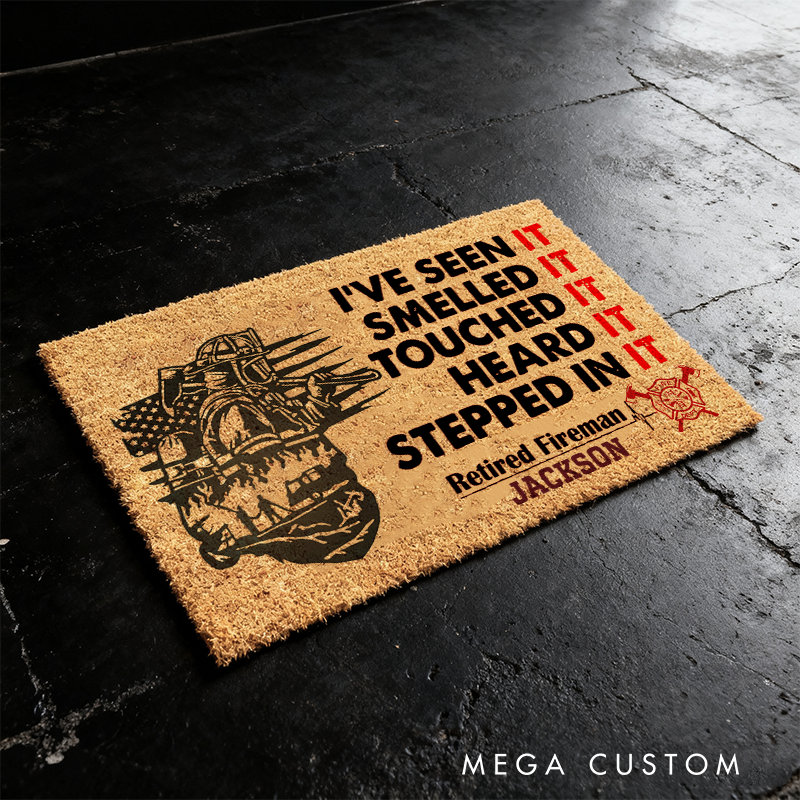 Personalized Retired Firefighter Doormat Custom Humor Entryway Rug Gift
