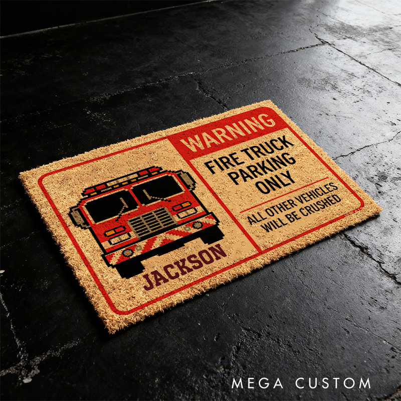 Personalized Fire Truck Parking Doormat Fun Custom Entryway Rug