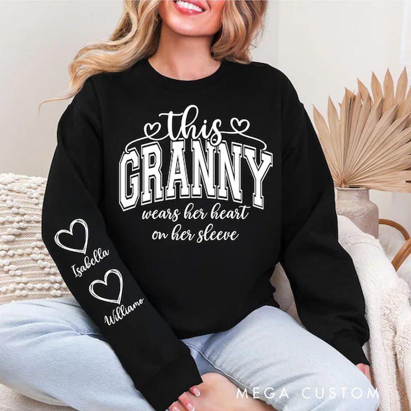 Personalized This Mama/Grandma/Nana Wears Her Heart on Her Sleeve Mama Bundle Mother's Day Custom Kids Names Mama Heart Mom Sweatshirt