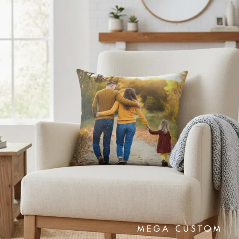 Personalized Photo Pillow Custom Family Picture Cushion Gift for Grandma Mother's Day Birthday Home Decor Keepsake Unique Present for Loved Ones