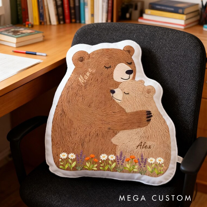 Personalized Bear Family Pillow Custom Hugging Bears Cushion Cozy Family Gift