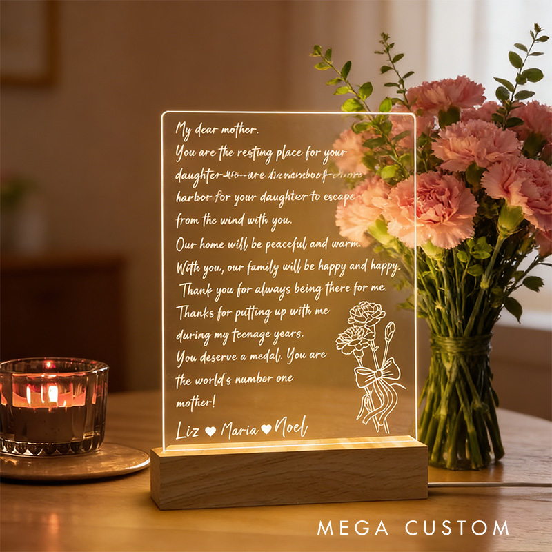 Personalized HandWritten Letter Night Light Mother's LED Night Light Gift for Mom Mothers Day Gift Grandma Nana Mommy Birthday Gifts