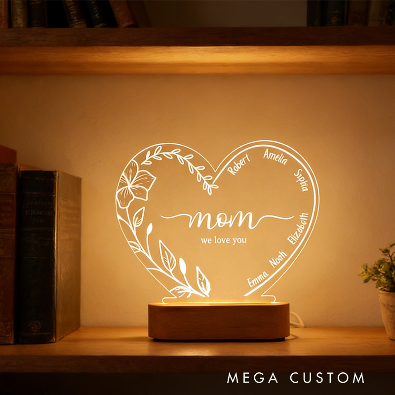 Personalized Night Light with Name Gift for Mom Custom LED Nightlight for Mum Mommy's Keepsake