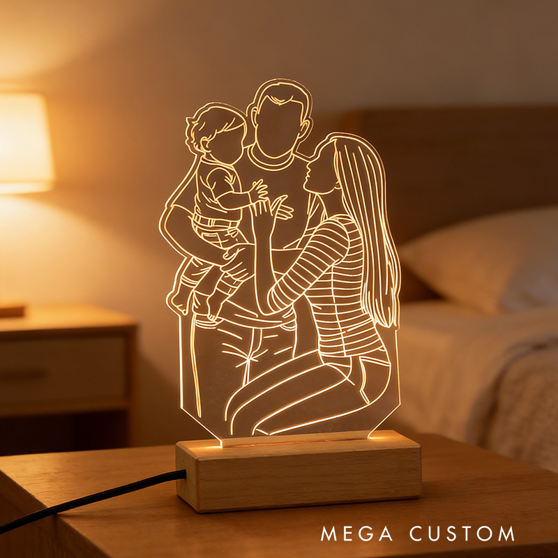 Personalized 3D LED Family Portrait Lamp Custom Photo Light Gift for Anniversary Mother's Day Birthday Home Decor Unique Keepsake for Loved Ones