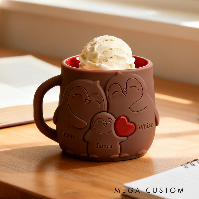 Personalized 3D Printed Penguin Ice Cream Pint Holder Custom Family Member Names Unique Gift for Family Fun Kitchen Decor