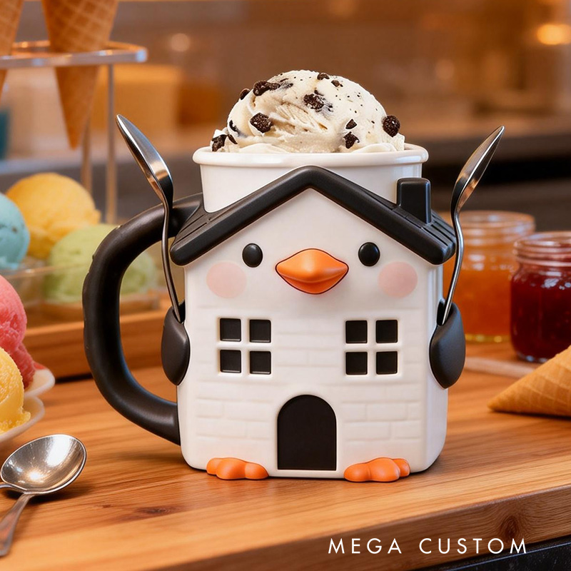Personalized Penguin House Ice Cream Pint Holder Cute Custom Freezer Accessory for Kids and Adults Unique Gift for Birthday Christmas Kitchen Decor