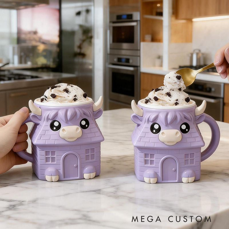 Personalized Highland Cow Ice Cream Pint Holder 3D Printed Cozy with Snack Drawer Fun Kitchen Decor Animal Design 3D Printed Reusable Ice Cream Cozy