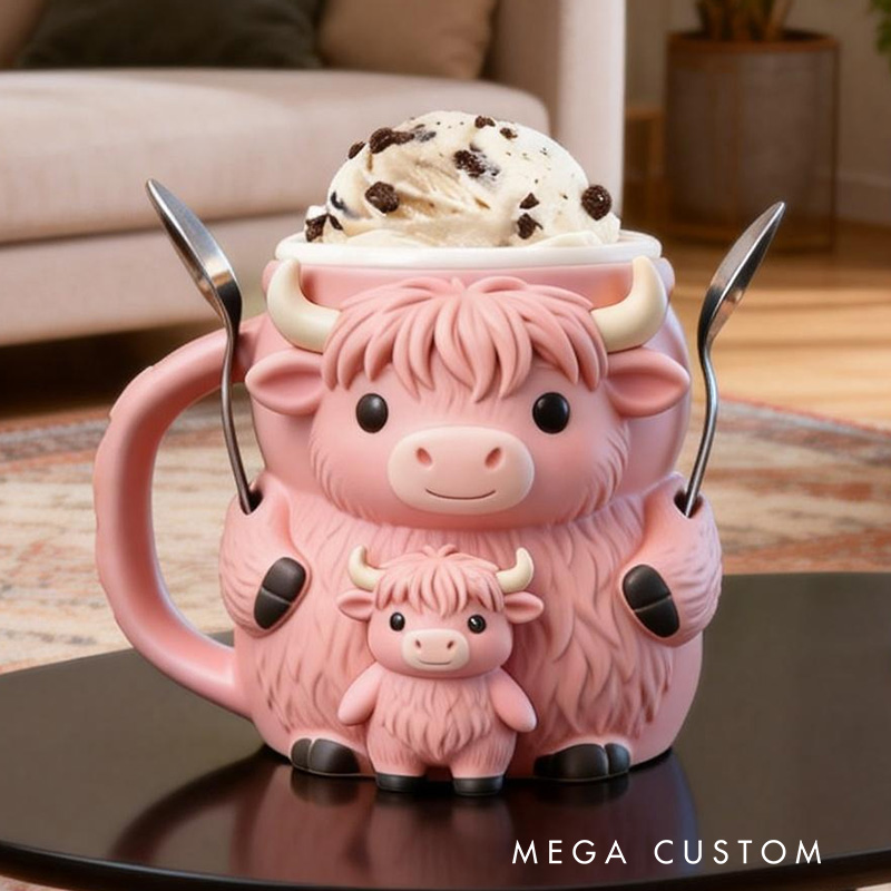 Personalized Highland Cow Ice Cream Pint Holder 3D Printed Cozy with Snack Drawer Personalized Funny Kitchen Decor Family Gifts