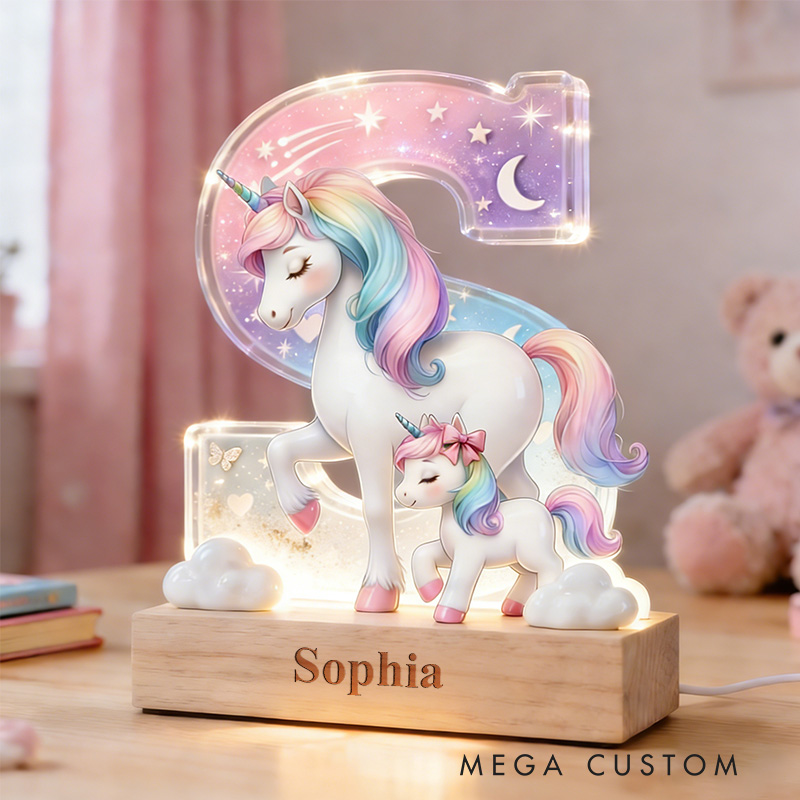 Personalized Unicorn LED Night Light Custom 26 Letter Lamp for Kids Room Decor Unique Birthday Gift for Girls Bedroom Decoration