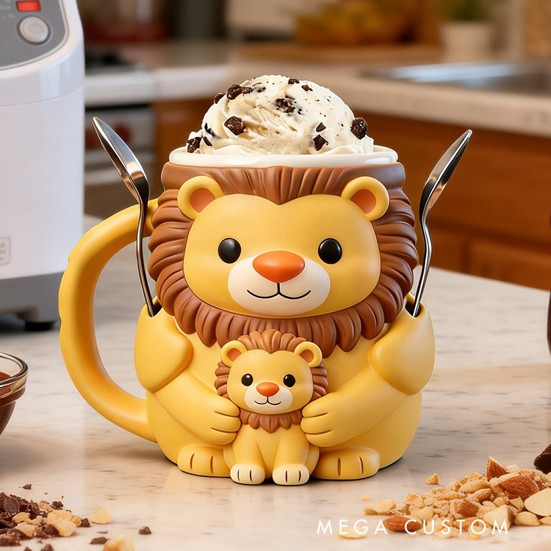 Personalized Lion Ice Cream Pint Holder Cute Custom Freezer Accessory for Kids and Adults Unique Gift for Birthday Christmas Fun Kitchen Decor