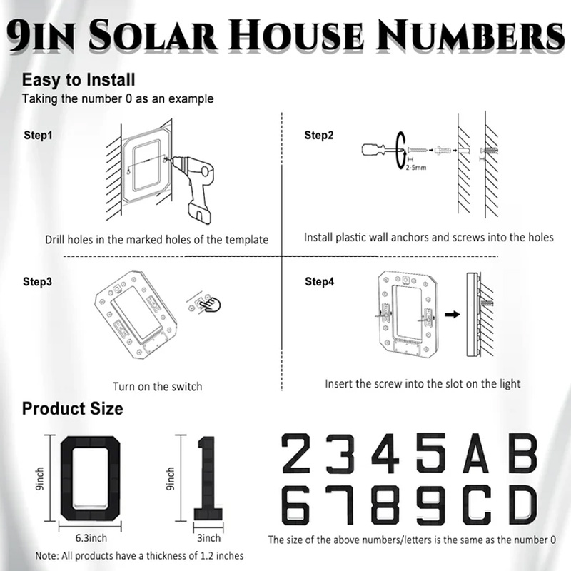 Personalized 9 Inch Solar Lighted House Numbers for Outside Light Up Waterproof LED Address Numbers Signs for Houses Large Modern House Numbers Light