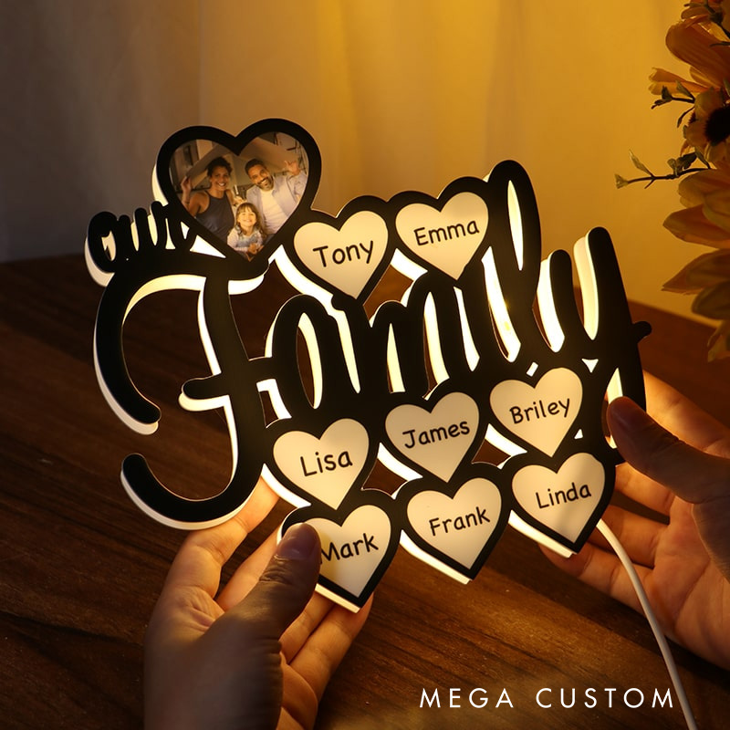 Personalized Family Member Name LED Night Light Custom Name Heart Design Unique Home Decor Gift for Birthday Anniversary Warm Lighting Keepsake