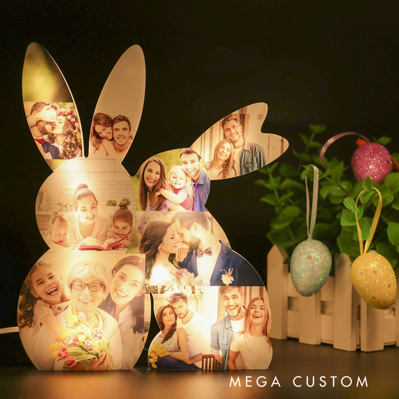 Personalized Easter Bunny Photo Lights Custom Bunny Photo Collage LED Light Home Decor Gift for Easter Birthday Anniversary Keepsake for Family Room