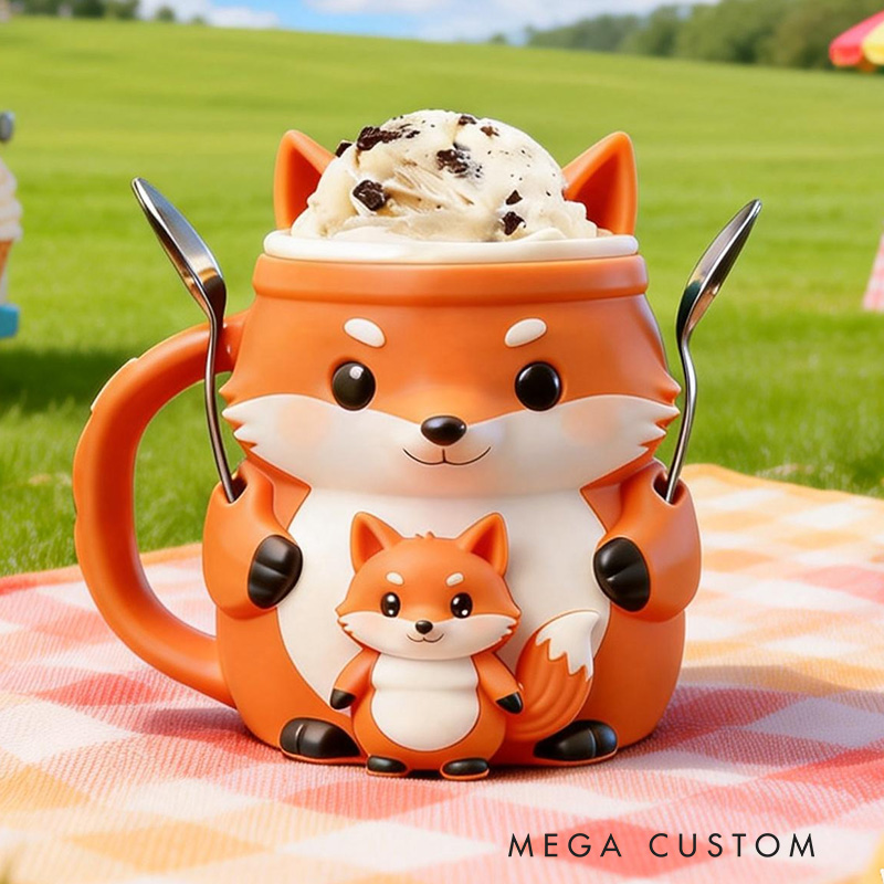 Personalized Fox Ice Cream Pint Holder Eco Friendly 3D Printed Pint Cozy with Spoon Slots Cute Gift for Ice Cream Lovers
