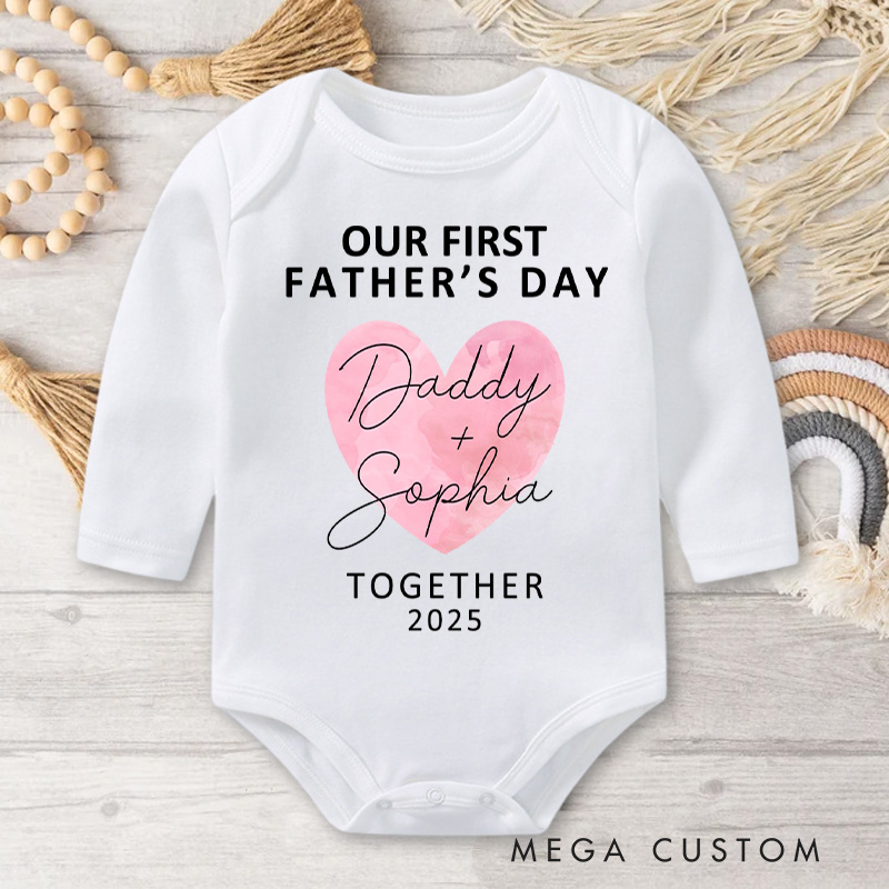 Personalized Heart and Script Artwork for First Father's Day with Daddy and Baby Baby Bodysuit
