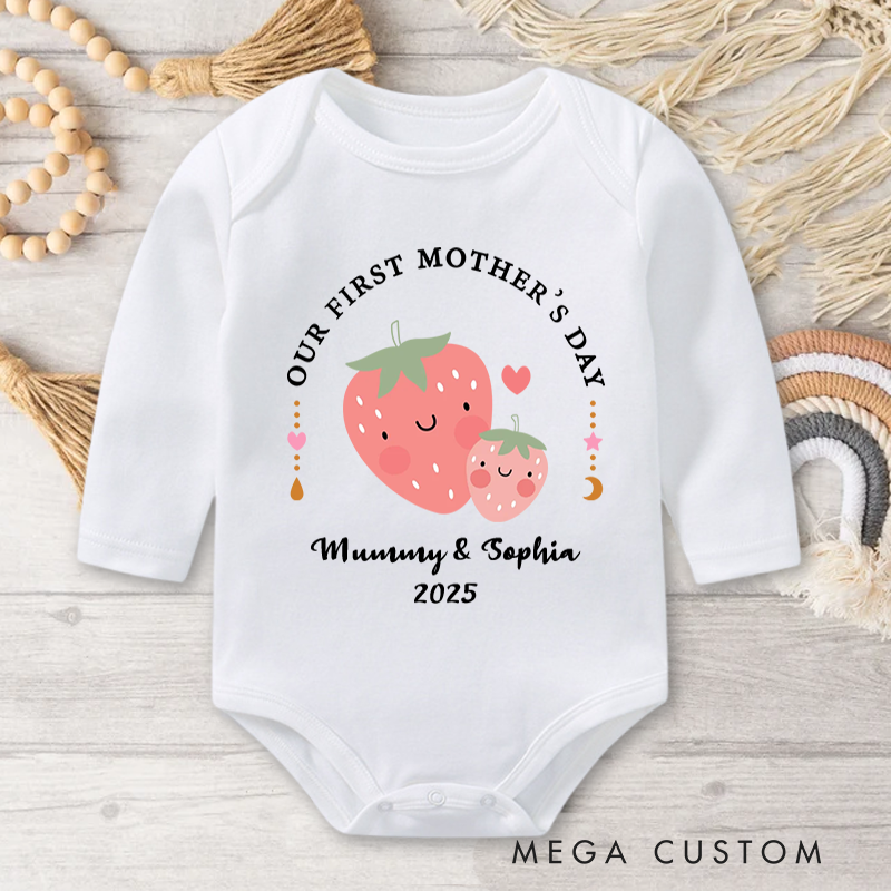 Personalized Cute Strawberry Lemon Baby Onesies Mother's Day Gift for New Mom Newborn