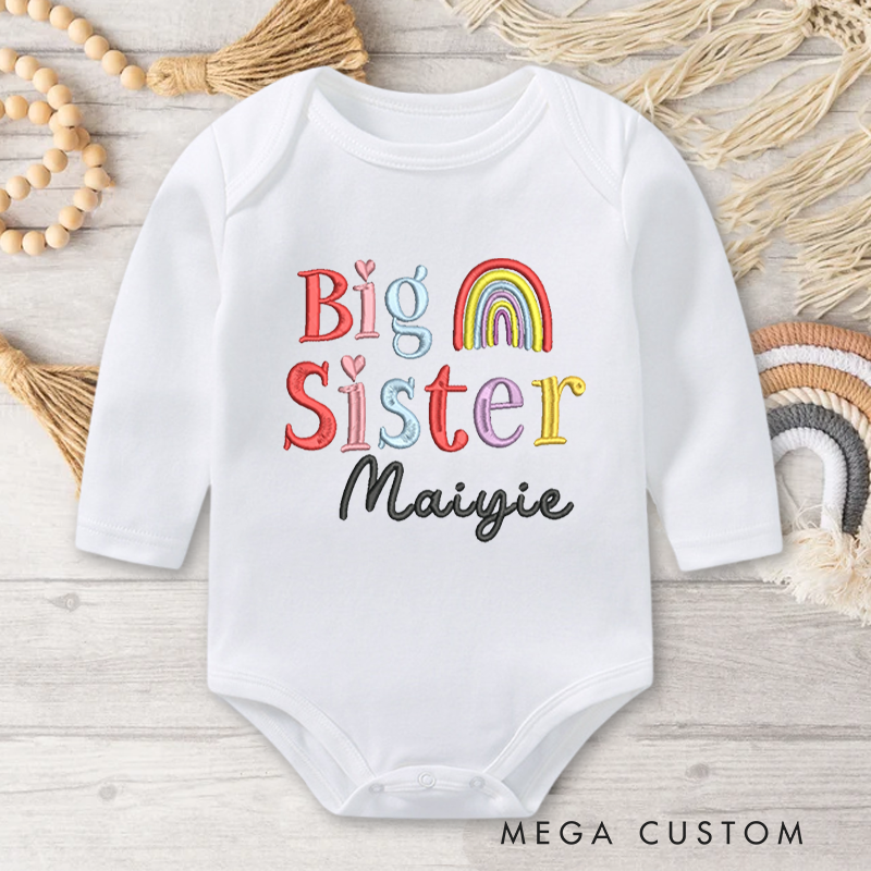 Personalized Embroidered Big Sister Rainbow Baby Onesie with Name Birthday Gifts for New Mother Children