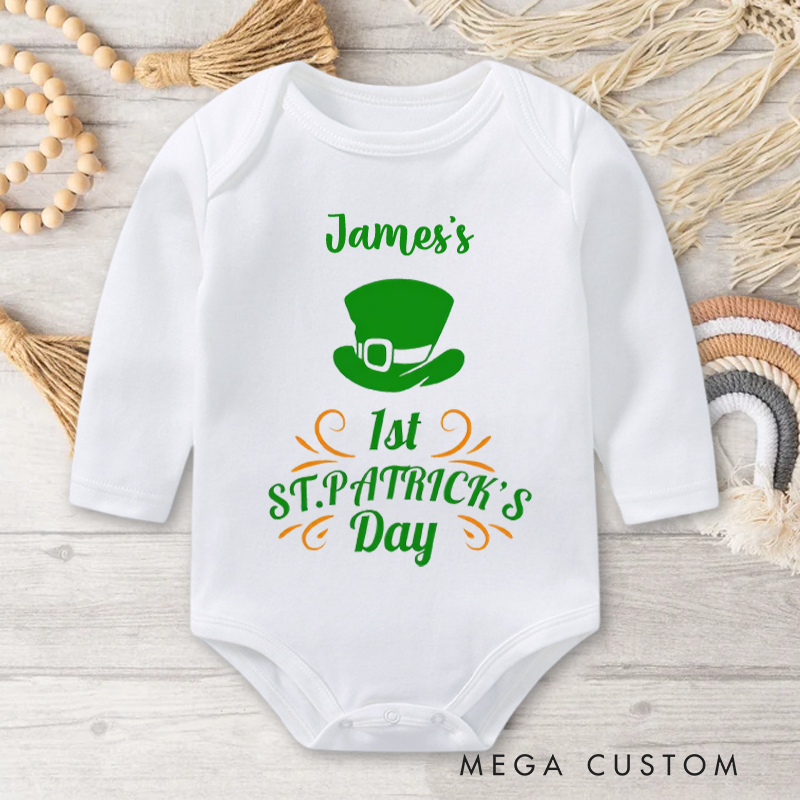 Personalized 1st St. Patrick's Day Baby Romper with Name Baby Shower Gift for Newborns