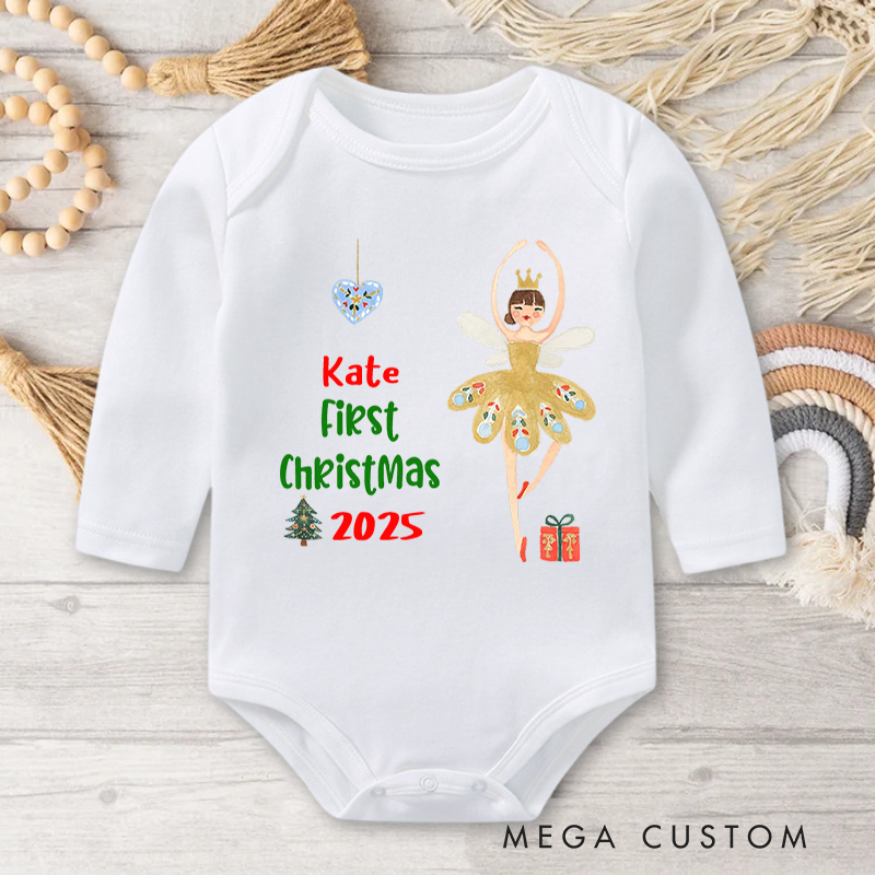 Personalized First Christmas Fairytale Characters Baby Romper Cartoon Onesie with Name Baby Shower Christmas Gift
