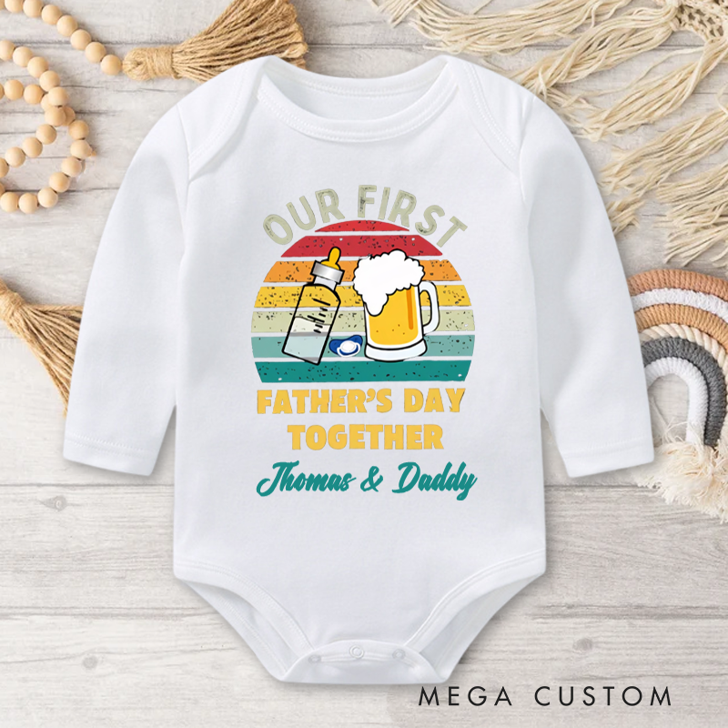 Personalized Baby Bottle Beer Bodysuit with Name Our First Father’s Day Gift