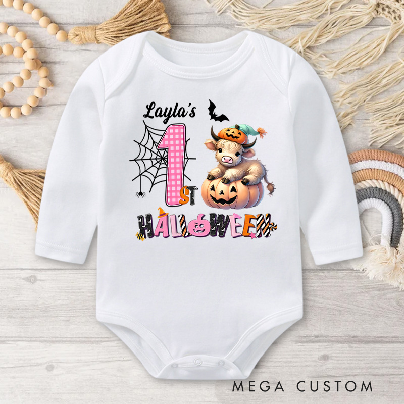 Personalized First Halloween Delight with Sweet Baby Cow Baby Bodysuit New Baby Girl Boy Gift