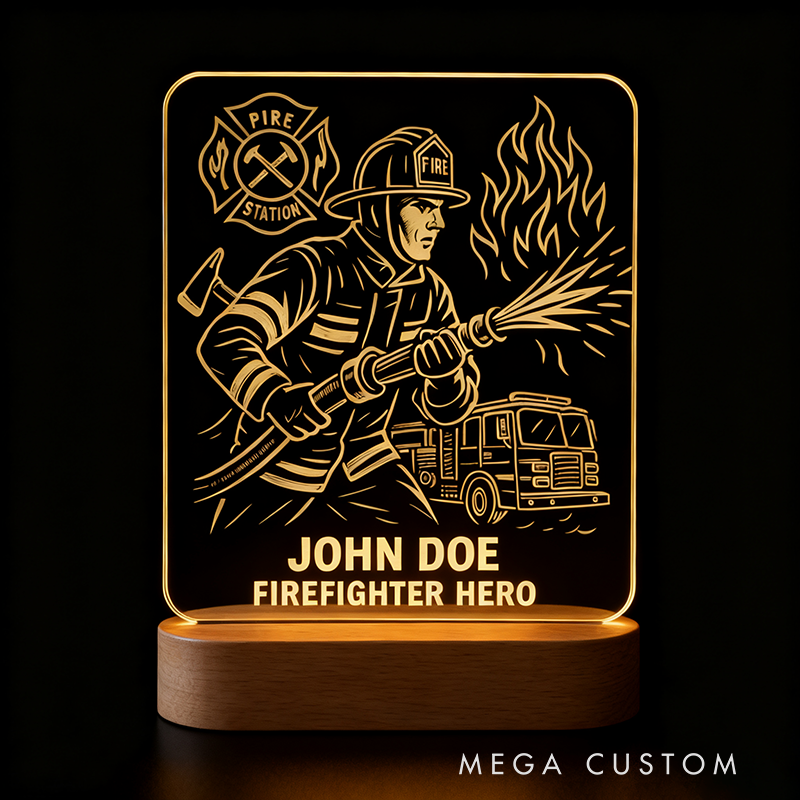 Personalized Firefighter Hero LED Night Light Laser Engraved Acrylic LED for Fireman Gift