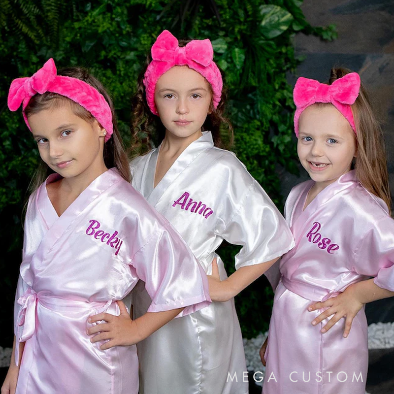 Personalized Spa Birthday Party Robes Custom Kids Satin Robes Sleepover Party Robes Girl Robe Birthday Gift